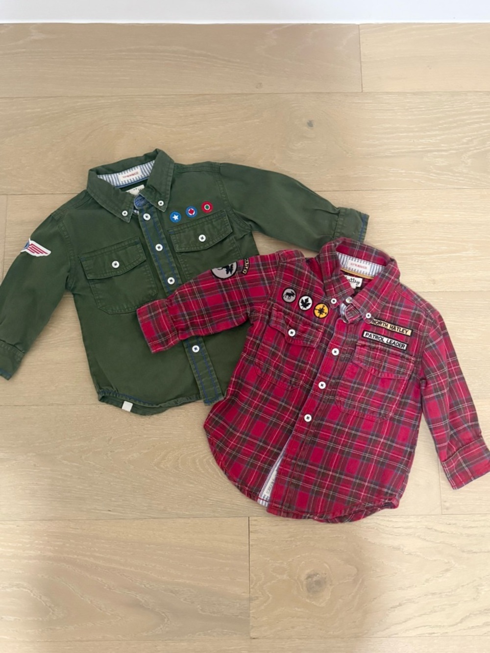 Hatley Red Plaid Button-Down Shirt with Military Green Accent Shirt Set 2T